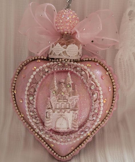 CHRISTMAS Decorative Ornament - Medium 3" - Pink/Vintage/Sequins/Cinderella Sparkle Heart Ornament Great gift for Christmas/Vintage Ornament/Baby Shower/Valentines Day/All Occassions If you want more of these ornaments please contact me. Vintage Christmas Decor Diy Craft Ideas, Coquette Ornaments, Cinderella Decor, Light Pink Christmas, Pink Vintage Christmas, Cinderella Sparkle, Vintage Pink Christmas, Pink Xmas, Pink Christmas Decorations