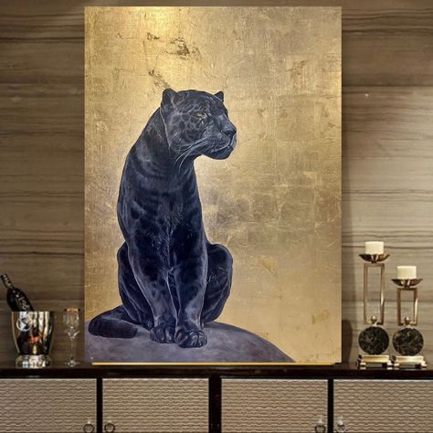 Animal Abstract, Panther Art, Gold Art Painting, Artistic Ideas, Abstract Face Art, Flower Painting Canvas, Energy Art, Gold Leaf Art, Tiger Art