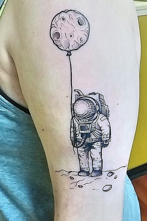 21 Ink-credible Science-Inspired Tattoos Science Tattoos, Balloon Tattoo, Astronaut Tattoo, Tattoo Trend, 4 Tattoo, Incredible Tattoos, Space Tattoo, Badass Tattoos, Home Tattoo