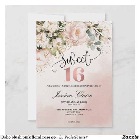 Gold Leaf Invitations, Pink Boho Wedding, Boho Blush Pink, Leaf Invitations, Chic Garden, Boho Baby Shower Invitations, Sweet Sixteen Invitations, Baby Invitations, Sweet 16 Invitations