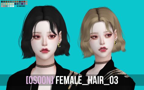 [Osoon] Female Hair 03 • 30 Swatches • New Mesh • Custom Thumbnail “* T. O. U * Do not unauthorized distribution. Do not re-edit & recolor it without my permission. Please be sure to mark... Sims Reference, Sims 4 Anime, Sims 4 Gameplay, Sims Games, The Sims 4 Download, Female Hair, Sims 4 Cc Packs, Sims Hair, Sims4 Cc