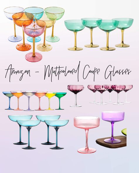 Amazon Glassware, Mimosa Glasses, Amazon Kitchen Decor, Glassware Vintage, Kitchen Finds, Glasses Cute, Amazon Purchases, Colorful Cocktails, Cocktail Glassware