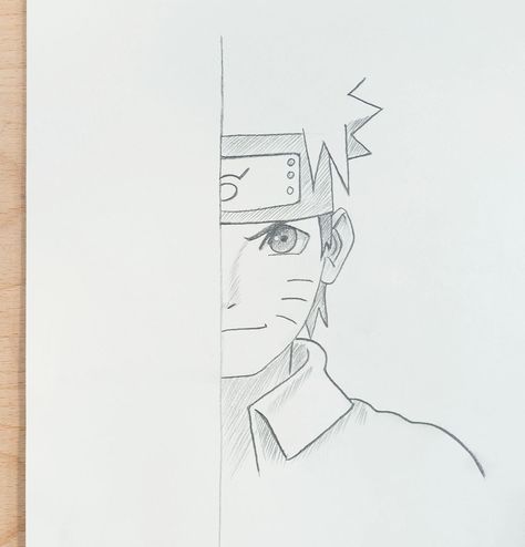 Anime Easy Sketch Step By Step, Naruto Half Face Drawing, Easy Drawing Of Anime, Easy Naruto Drawings For Beginners, Anime Easy Drawing Sketch Step By Step, Naruto Easy Sketch, Naruto Drawings Easy Step By Step, Naruto Pencil Drawings, Anime Half Face Drawing