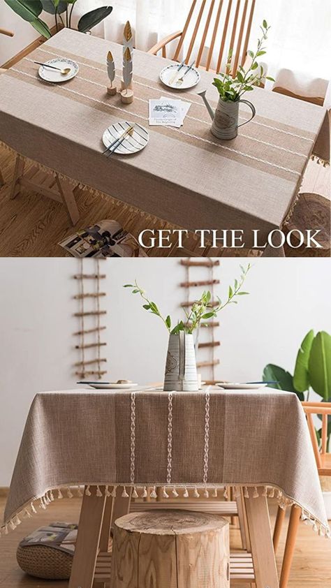 ColorBird Stitching Tassel Tablecloth Heavy Weight Cotton Table Cover Ideas For Home, Cozy Porch, Farmhouse Tablecloths, Display Table, Small Dining Table, Kitchen Dinning, Decoration Idea, Living Table, Decor Home Living Room