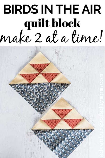 Birds in the Air is a classic quilt block. Learn how to make TWO at once! Step-by-step pictures and video tutorial! Birds In The Air Quilt, Thankful Sunday, Diy Mom, Mug Rug Patterns, Block Quilt, Classic Quilts, Sewing Room Organization, Mystery Quilt, Sewing Space