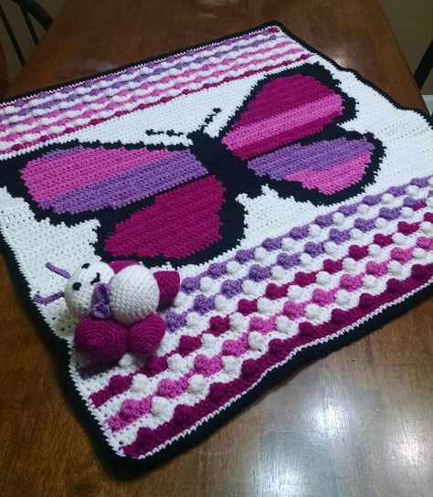 Crochet Butterfly Baby Blanket. Graph by Repeat Crafter Me C2c Butterfly Pattern, Crochet Butterfly Baby Blanket, Butterfly Crochet Blanket, Crochet Butterfly Blanket, Crochet Patterns Free Blanket Afghans, Crochet Baby Patterns Free, Crochet Butterfly Patterns, Bernat Pop, C2c Graphgan