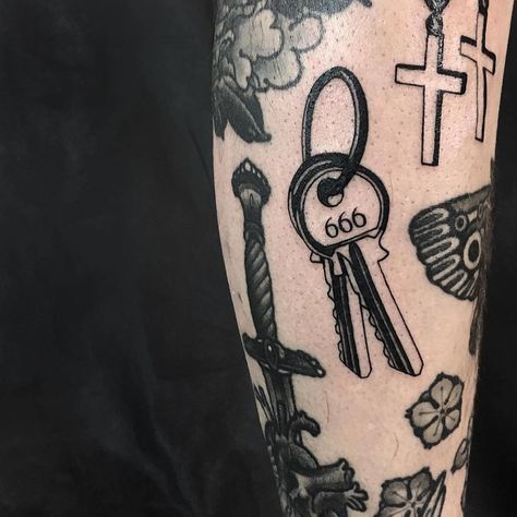 666 Keys tattoo by @straydogsociety at Hidden Moon Tattoo in Melbourne, Australia #straydogsociety #hiddenmoontattoo #melbourne #australia #666keys #666 #666tattoo #keystattoo #tattoo #tattoos #tattoosnob 666 Tattoo, Chris Garver, Key Tattoos, Key Tattoo, Bug Tattoo, Omerta Tattoo, Tattoo Quotes For Women, Famous Tattoos, Back Of Shoulder Tattoo