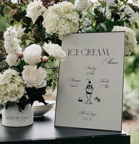 Wedding Ice Cream Flavours Sign Template Hand drawn Sundae Gelato Dessert Bar Station Vintage Inspired Old Money Bridal Shower Modern Retro Old Money Wedding Details, Old Money Weddings, Sundae Illustration, Ice Cream Station, Bridal Shower Modern, Bride Era, Old Money Wedding, Money Wedding, Shower Modern