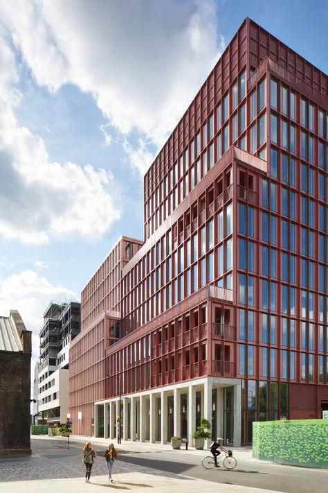 Duggan Morris, Architects Office, Pink Office, Millennial Pink, London Architecture, Office Buildings, Building Facade, Traditional Architecture, Facade Architecture