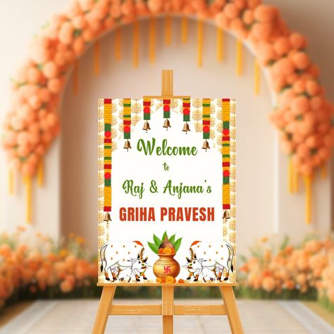 Introducing our stunning Indian housewarming welcome board sign! 🎉🌸 Add a touch of tradition and elegance to your new abode with this customizable design. Whether it's a Griha Pravesh or a Vastu Puja, greet your guests with warmth and grace as you embark on this new chapter. Customize, download, and let the blessings begin! #indianhousewarming #indianhousewarmingdecorations #grihapraveshpuja🕉️ #grihaprabesh #grihapravesh #gruhapravesham #gruhapravesham #grihapraveshwelcomeboard Housewarming Welcome Board, Indian House Warming, Indian Housewarming, Indian House, Housewarming Decorations, Indian Homes, Sign Templates, Online Printing Services, Design Skills