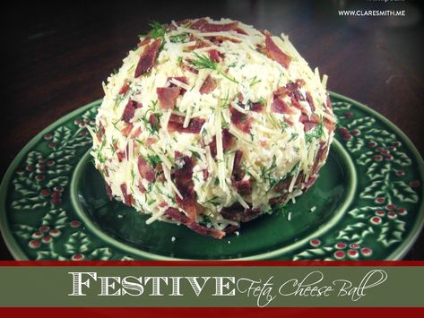 Recipe: Festive Feta Cheese Ball Cheesy Balls, Low Fat Appetizers, Feta Cheese Ball, Thm Appetizers, True Food, Cheese Ball Recipes, Party Dishes, Cheese Balls, Party Food And Drinks