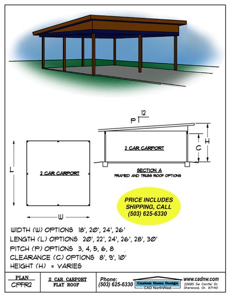 sales drawing CPFR2 House Plans With Carport, Flat Roof Carport, Efficient House Plans, Site Layout Plan, Artistic House, Smart House Plans, Metal Carport Kits, Building A Carport, 2 Car Carport