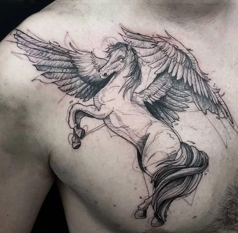 Pegasus Tattoo Design, Tattoo Design Greek Mythology, Pegasus Tattoos, Dark Pegasus, Pegasus Tattoo, Greek God Tattoo, Greek Mythology Tattoos, God Tattoos, Winged Horse