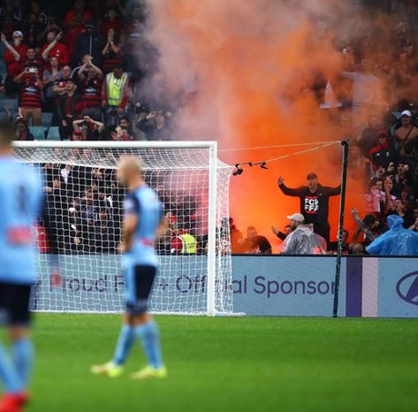 Western Sydney Wanderers FC vs Sydney FC - derby game at Allianz - flares Derby Games, Sydney Fc, Soccer Teams, Soccer Team, Derby, Soccer Field, Sydney, Soccer, Football