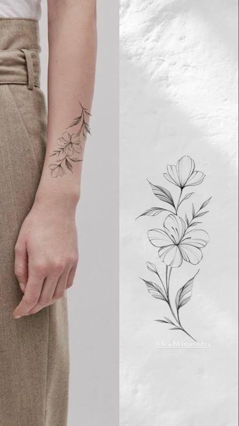 Fine Line Azalea Tattoo, Tatoos Woman Chest, Flower Branch Tattoo, Fineline Floral Tattoo, Minimal Flower Tattoo, Fineline Flower Tattoo, Wrap Around Wrist Tattoos, Tattoo Artist Tattoo, Flower Wrist Tattoos