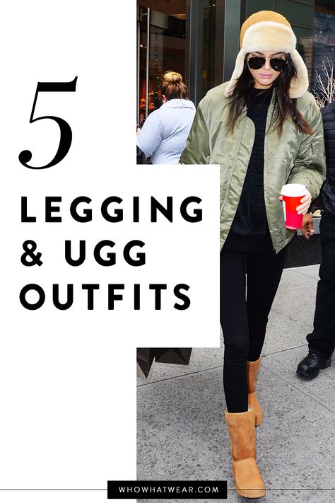 Cute and comfy leggings and Uggs outfits. Black Uggs Outfit, Black Leggings Outfit Winter, Casual Dinner Outfit Winter, How To Wear Uggs, Uggs Outfit Winter, Ugg Outfits, Uggs Outfits, Outfit With Uggs, Leggings Outfit Winter