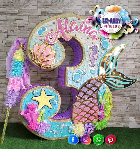 Mermaid Theme Pinata, Under The Sea Pinata, Little Mermaid Pinata, Mermaid Pinata, Blaze And The Monster Machines Party, Minnie Mouse Tutu, Flower Birthday Party, Mermaid Theme Birthday Party, Mermaid Birthday Cakes