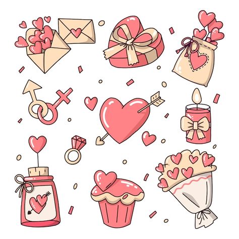 Valentines Day Drawing, Love Stickers, Vector Hand, Punch Needle, Crochet Toys, Vector Art, Hand Drawn, Valentine's Day, Vector Free