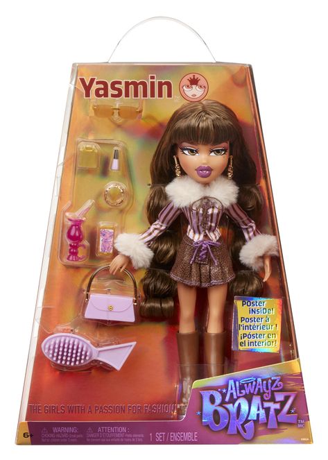 PRICES MAY VARY. INDIVIDUAL STYLE: Yasmin’s fashion passion is mixing classic vintage with modern staples. Her friends call her “Pretty Princess” because she has a sweet and regal style. SUPER STYLIN’ FASHIONS: Yasmin wears a chic lace-up look with a pinstripe, faux fur trimmed long sleeve top over a paisley print halter, textured pleated mini skirt, and dramatic boots with a metallic platform. ACCESSORIZE: Yasmin accessorizes with gold dangling flower earrings, a gold choker, and violet purse. Bratz Yasmin, Regal Style, Bratz Doll Outfits, Bratz Inspired Outfits, Pretty Princess, Dream Doll, Unique Dolls, Dress Up Dolls, Princess Dolls