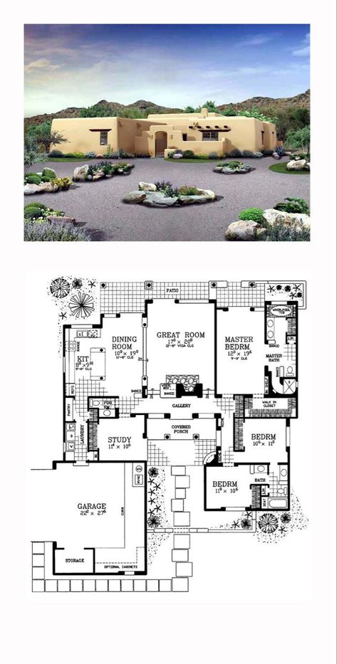 Southwest Style House Plans, Adobe Home Plans, Spanish Courtyard House, Hacienda House Plans, Pueblo Style House, Modern Adobe House, Adobe House Plans, Adobe Style Homes, Southwestern House Plans