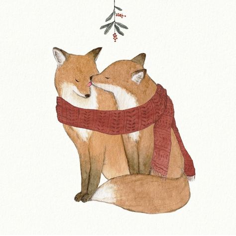 Fox Christmas Illustration, Christmas Fox Illustration, Christmas Animal Drawing, Animal Family Illustration, February Illustration, Fox Drawing Easy, Christmas Stones, Merry Kissmas, Image Happy