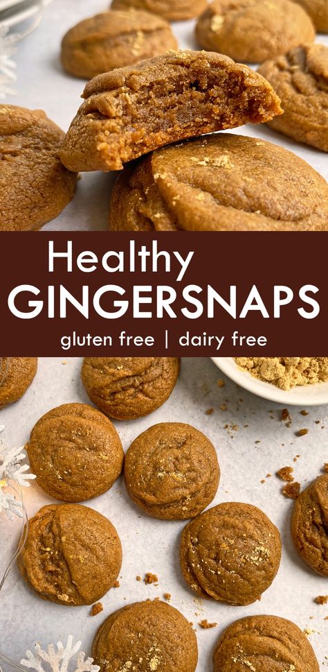 These soft and chewy gingersnap cookies are gluten free, vegan and paleo friendly. They're made with tahini and cassava flour, sweetened with maple syrup and flavored with molasses, cinnamon and ginger. The perfect paleo vegan Christmas cookie! #gingersnaps #gingercookies #paleorecipes #paleodiet #vegandesserts #christmascookies Paleo Molasses Cookies, Cassava Flour Cookies, Chewy Gingersnap Cookies, Gingersnap Cookie Recipe, Gingersnap Cookies Chewy, Ginger Snap Cookies Recipe, Ginger Snaps Recipe, Molasses Recipes, Vegan Christmas Cookies