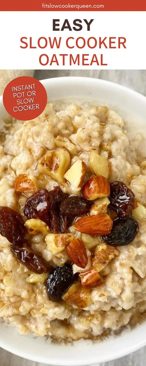 Slow cooker oatmeal is a fuss-free way to start your day healthy. Here I will show you how to make oatmeal overnight in the slow cooker or in just 4 minutes in the Instant Pot. Making oatmeal is very easy, especially when you use the slow cooker or Instant Pot. Oatmeal is a whole grain, too, so you can feel better about making it for your children over sugar filled breakfast cereal. Crockpot Oatmeal Healthy, Crock Pot Oatmeal Overnight, Slow Cooker Oatmeal Healthy, Slow Cooker Oatmeal Overnight, Oatmeal For A Crowd, Crock Pot Oatmeal, Crockpot Oatmeal Overnight, Slow Cooker Oatmeal Recipes, Instant Pot Oatmeal