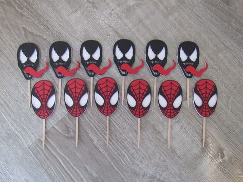 Venom Cupcakes, Venom Birthday Party Ideas, Venom Birthday Party, Venom Party, Venom Birthday, Spiderman 5, Spiderman Cupcake Toppers, Birthday Spiderman, Spiderman Cupcakes