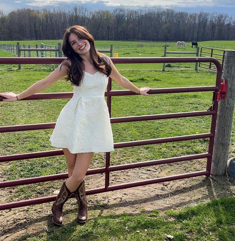 life’s better in cowboy boots 🤠🤎🐂 feeling like the cutest cowgirl in my @rihoas_official dress 🤍 #rihoas #inrihoas use code “SRF20” to get 20% off your order!! _ #cowgirl #cowgirlboots #cowgirlfashion #whitedress #dress #ootd #springfashion #springstyle Boot Barn Dresses, White Dress And Cowgirl Boots, White Dress Cowgirl Boots Outfit, Dress And Boots Outfit Country, White Dress With Cowboy Boots, White Dress And Cowboy Boots, White Dress And Boots, White Dress Cowboy Boots, Western Quince