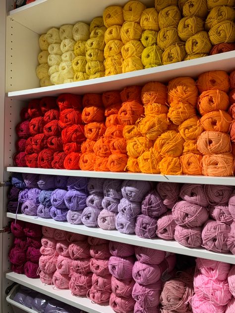 Yarn Shop Aesthetic, Yarn Aesthetic, Yarn Display, Yarn Collection, Crochet Store, Yarn Organization, Sewing Room Design, Crochet Ball, Free Crochet Bag