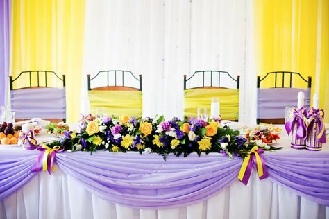 Yellow Wedding Favors, Purple And Yellow Wedding, Light Yellow Weddings, Purple Table Settings, Yellow Wedding Decorations, Yellow Weddings, Yellow Wedding Cake, Purple Reception, Yellow Wedding Colors