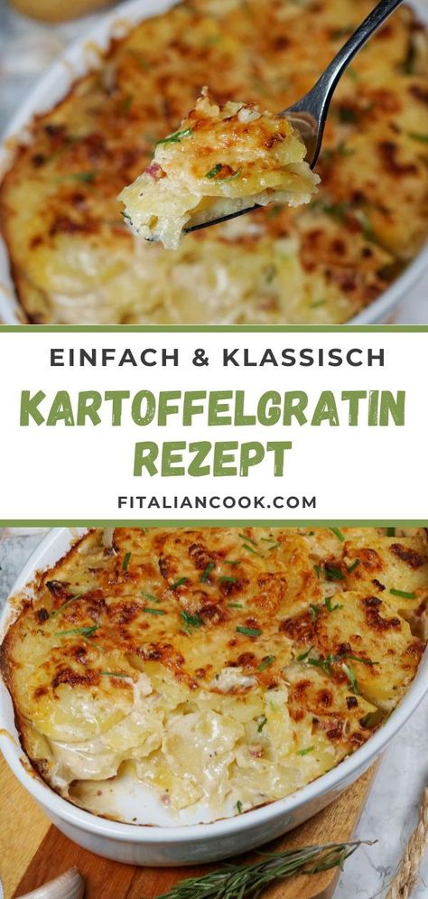 Auf der Suche nach einem Kartoffelgratin Rezept, das ganz klassisch zubereitet und mit Käse überbacken wird? So, wie du es vielleicht von tollen Feiern wie Hochzeiten oder großen Geburtstagen her kennst? Na, dann musst du mein einfaches Kartoffelgratin Rezept unbedingt probieren! Schau direkt auf meinem Blog vorbei oder merke es dir für später! German Food Dessert, Xmas Food, Happy Foods, Veggie Recipes, Food Hacks, Food Inspiration, Health Food, Snack Recipes, Good Food