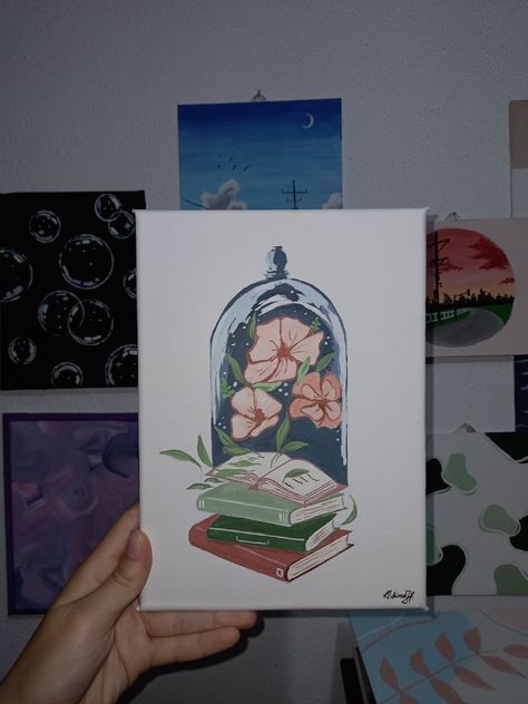 #reading #hedonism #aesthetic #canvas #drawing #Flowers #Books Painting In A Book, Book Paintings On Canvas, Acrylic Painting Books, Bookish Paintings, Hedonism Aesthetic, Book Canvas Painting, Book Painting Ideas On Canvas, Painting Of Books, Book Paintings