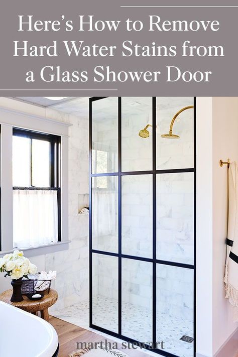 A cleaning expert shares how to clean a glass shower and shower door using a natural ingredient you probably already have in your pantry. You can remove hard water stains and mineral deposits minerals in water which can cause cloudy buildup on glass surfaces. #marthastewart #cleaninghacks #cleaningtips #howtoclean #tipsandadvice Cleaning Glass Shower Doors, Cleaning Shower Glass, Clean Shower Doors, Remove Water Stains, Hard Water Spots, Glass Shower Door, Window In Shower, Hard Water Stain Remover, Clean Pots