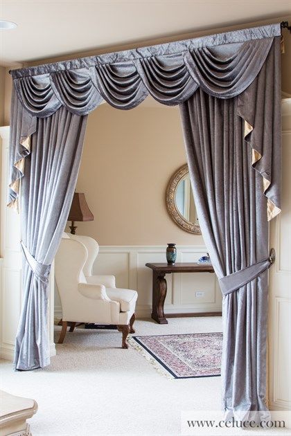 Curtains For Arched Windows, Swag Curtains, Unique Curtains, Drapery Designs, Unique Styling, Elegant Curtains, Stylish Curtains, Valance Window Treatments, Curtain Ideas