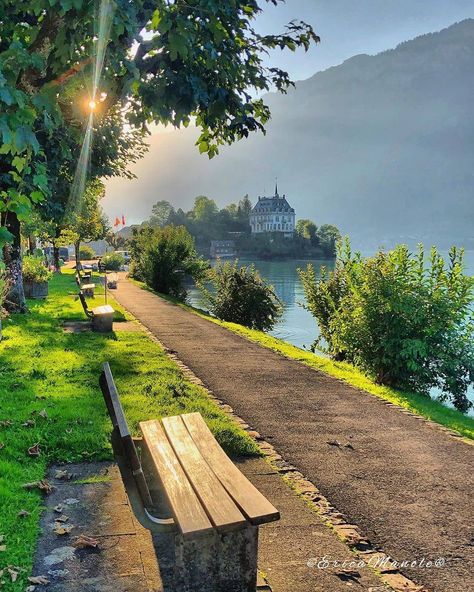 Europe | europestyle_ on Instagram: “🇨🇭✨🎨 Good morning, lovely people 👋😊 Sun rays in the sunset, greenery, some lake + a bench = a kind of paradise 💫🦄 #cantonbern Have a…” Belle Nature, Image Nature, Lugano, Beautiful Places To Travel, 그림 그리기, Nature Pictures, Beautiful Views, Beautiful World, Travel Fun