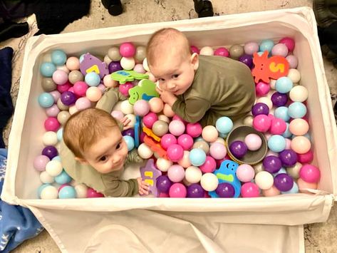 This IKEA Storage Case Makes a Great DIY Baby Ball Pit for Just $20 | Cubby Diy Ball Pit, Ikea Boxes, Baby Ball Pit, Baby Ball, Baby Smiles, Ikea Storage, Ball Pit, Diy Baby, Baby Play