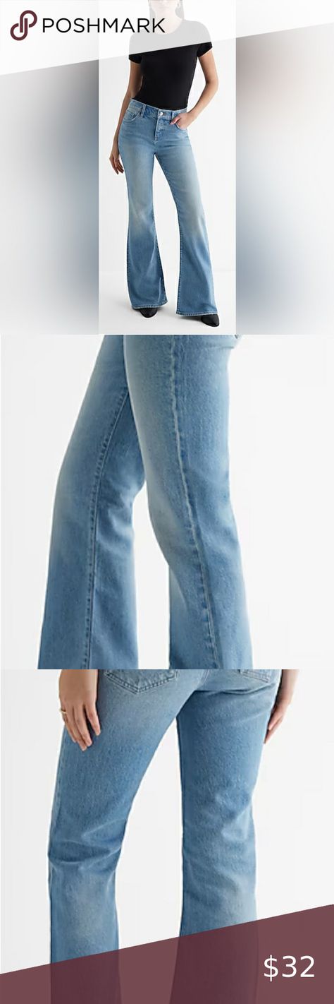 Express Ladies’70s Flare Mid Rise Light Wash Jeans NWT Sz 0R Retro Fits, Light Wash Jeans, Wash Jeans, Recycled Cotton, Flare Jeans, Stretch Denim, Mid Rise, Blazer, Best Deals