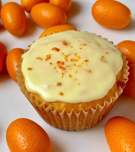 Kumquat Cupcakes with Orange Glaze or Icing - Christina's Cucina Kumquat Recipes Desserts, Zucchini Pineapple, Kumquat Recipes, Icebox Cakes, Sour Cream Frosting, Pineapple Cupcakes, Brown Eyed Baker, Orange Glaze, Refreshing Desserts