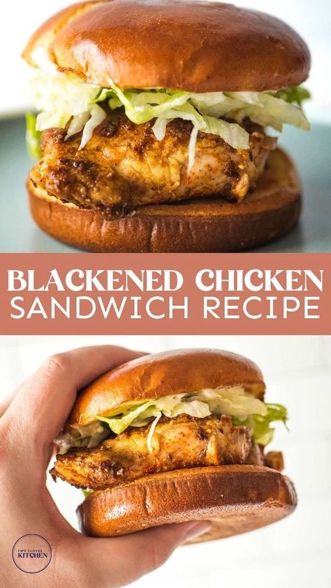 Easy blackened chicken sandwich recipe with creamy mayo and ready in under 20-minutes! blackened chicken sandwiches have bold, smoky blackened chicken thighs, perfectly toasted buns, creamy mayo, crisp lettuce for the perfect spicy chicken sandwich. Add this sandwich recipe to your easy lunch recipe ideas or yummy simple weeknight recipe for dinner. The perfect spicy chicken sandwich! Blackened Chicken Thighs, Easy Blackened Chicken, Cold Lunch Recipes, Lunch Sandwich Recipes, Spicy Chicken Sandwich, Chicken Breast Sandwich, Recipe Sandwich, Spicy Chicken Sandwiches, Quick Lunch Recipes