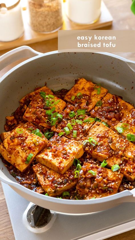 Korean Braised Tofu (Dubu Jorim) Dubu Jorim, Braised Tofu Recipe, Firm Tofu Recipes, Korean Bento, Braised Tofu, Easy Korean Recipes, Meatless Mains, Korean Side Dishes, Mapo Tofu