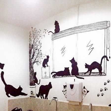 Cat Mural Ideas, Cat Playroom, Cat Wall Mural, Cat Mural, Cat Paw Print, Wall Drawing, Dog Shop, Outdoor Wall Art, Mural Wall Art