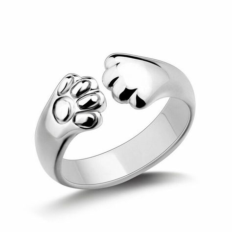 Cat Ring Cat Paws Silver Colour Midi Ring Adjustable Size Gift UK SELLER Cats Jewelry, Animals Jewelry, Silver Cat Ring, Paw Ring, Dragon Cat, Cat Products, Sterling Silver Cat, Gold Diamond Wedding Band, Cat Ring