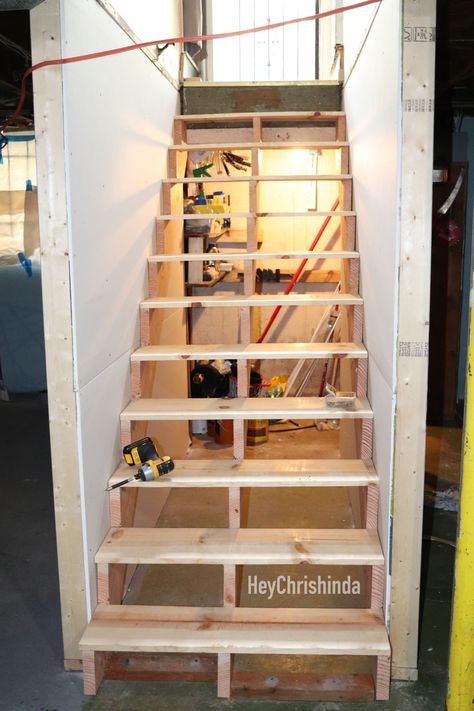 DIY Basement Stair Remodel - Part 1 | Hey Chrishinda Diy Basement Stairs, Basement Stairs Remodel, Basement Stair, Redo Stairs, Stair Lift, Diy Basement, Air Ducts, Stair Remodel, Basement Stairs