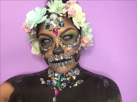 Halloween bedazzled skull makeup 👻💗💜 Bedazzled Skull, Skull Makeup, Halloween Makeup, Halloween Face, Face Makeup, Halloween Face Makeup, Halloween, Makeup, Halloween Make Up