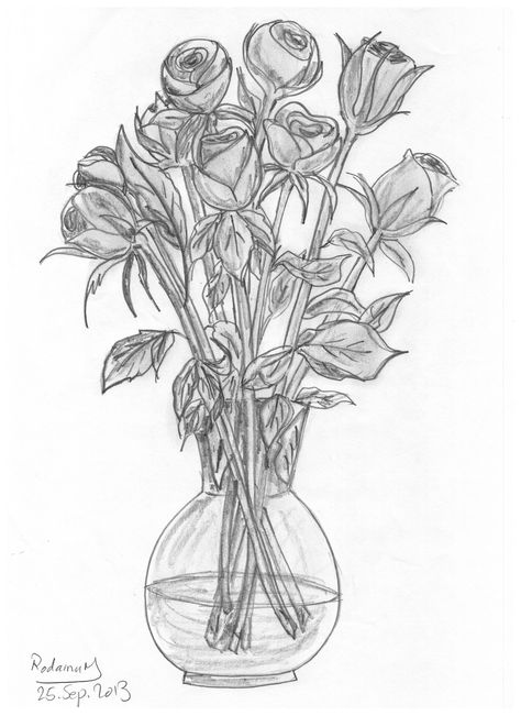 #roses in #vase  drawn in 2013 #pencil #sketch Roses In A Vase Drawing, Vase Of Roses Tattoo, Flower Vase Sketch Pencil, Rose In Vase Drawing, Flower Vase Sketch, Moms Picture, Vase Sketch, Flower Vase Drawing, Vase Drawing