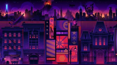 Roku Screensaver, The Avengers Tower, Avengers Tower, Daily Bugle, Purple City, Roku Tv, Pixel Art Background, City Vibes, City Background