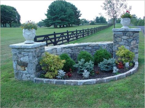 Driveway Culvert, Landscaping Entrance, Driveway Entrance Landscaping, Farm Entrance, Stone Driveway, Driveway Entrance, Farm Gate, Entrance Ideas, Driveway Landscaping