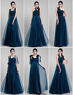 BRIDESMAID DRESS - Bridesmaid Dress Floor Length Tulle A Line Convertible Dress (1739560) Bridesmaids Blue, Vestido Convertible, Bridesmaid Dresses Floor Length, Cheap Bridesmaid Dresses Online, Convertible Bridesmaid Dress, Boda Mexicana, April Wedding, Tulle Bridesmaid Dress, Party Attire