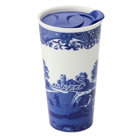 PRICES MAY VARY. COUNTRYSIDE INSPIRATION: The stunning Blue Italian collection features a finely detailed 18th century Imari Oriental border encompassing a scene inspired by the Italian countryside. TRAVEL MUG: Now you can take Spode's treasured design with you on your journeys with this Travel Mug. Attractive ceramic mug holds 12 oz. and features a hard plastic lid in blue that coordinates with the blue Italian design on the side. LID DESIGN: It features an innovative lid which means rather tha Spode Blue Italian, Italian Travel, Elegant Dinner Party, Italian Countryside, Silicone Lid, Elegant Dinner, Italian Coffee, Friend Mugs, Porcelain Mugs